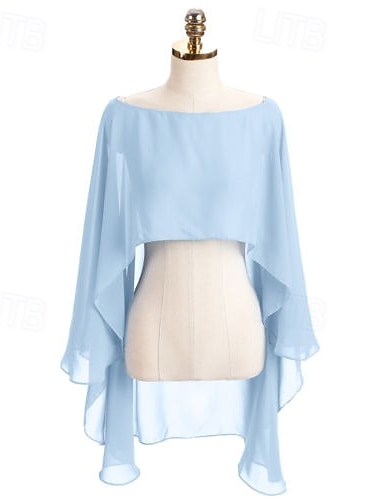  Shrug Mors wraps Brudeomslag Bryllupsgjestens wraps Kappe Elegant damer Formell Stil Ermeløs Chiffon Bryllup Wrap Med Ren Farge Til Daglig Sommer