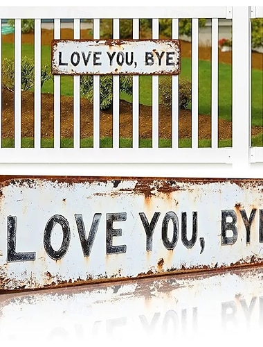  Je t'aime, au revoir – Plaque murale vintage en métal, panneaux métalliques « Je t'aime, au revoir », décoration murale en métal style rétro avec motif végétal, couloir &Décoration de porte, art mural