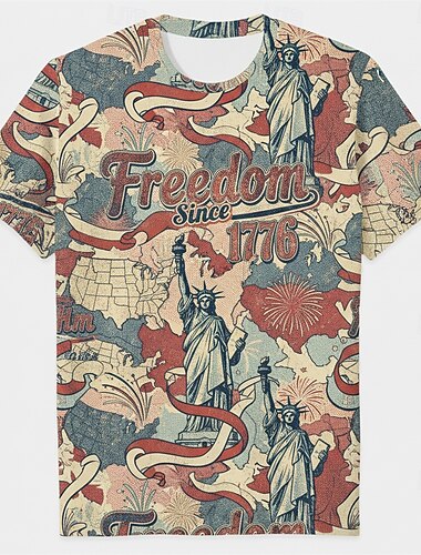  Patriotismi T-paita Graafinen t-paita Teksti USA Vapaudenpatsas Retro / vintage Vapaa-aika Patriotismi T-paita 1776–2026 varten Sukupuolineutraali Aikuisten 3D-tulostus varten Itsenäisyyspäivä 4