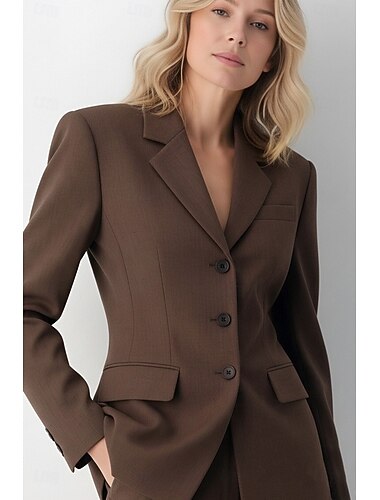 Dame Blazer jakke Kontor Arbeid Formell Elegant Formelt Langermet Med hakk Enkeltkneppet