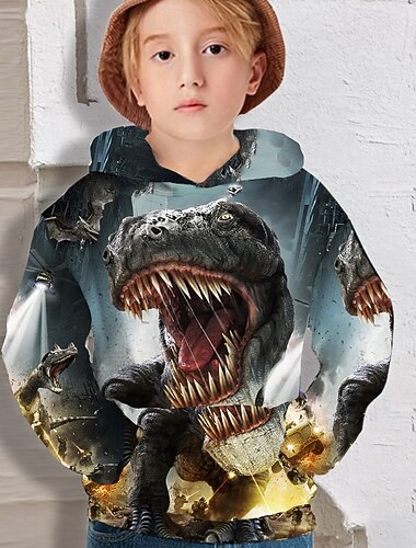 Jungen 3D Dinosaurier Kapuzenshirt Langarm 3D-Druck Herbst Aktiv Polyester kinderkleidung 4-12 Jahre Regular Fit