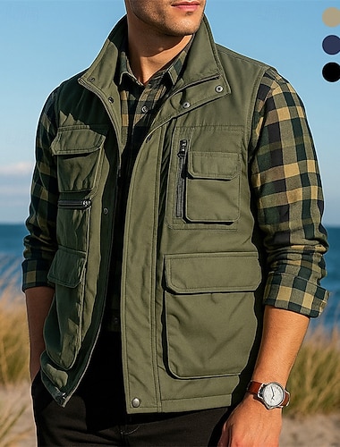  Męskie Kamizelka rybacka Kamizelka turystyczna Wiosna Jesień Na wolnym powietrzu Lekki Oddychający Yelek Łowiectwo Wędkarstwo Wspinaczka Czarny Zieleń wojskowa Granatowy Khaki