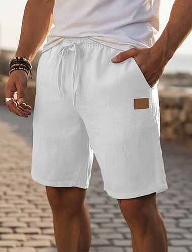  Herren Shorts Leinenshorts Sommershorts Strandshorts Baggy-Shorts Kordelzug Elastischer Bund Einfach Komfort Atmungsaktiv Knielang Täglich Outdoor Ferien Mode Retro Vintage Blau Schwarz Mikroelastisch