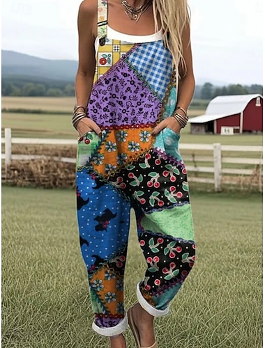  Damen Overall Aktiv Blumen Ärmellos Ärmellos Quadrathals Tasche Druck Täglich Urlaub Lässiger Schnitt Gelb Marineblau Königsblau Sommer