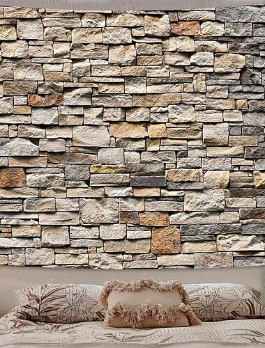  kőfali kárpit 3d műtégla fali függő rusztikus, halmozott kő textúra szövet falikép nappaliba, hálószobába, kollégiumi lakberendezés
