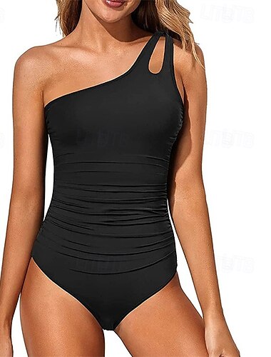  Damskie Kostium kąpielowy Na jedno ramię Kąpielówki Solidne kolory Stroje kąpielowe Czarny Czerwony Szybkie wysychanie Lekki Oddychający Bez rękawów - Surfing Plaża Pływacki Lato Wiosna