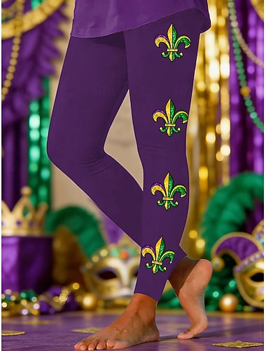  Dames Leggings Actief Vakantie Modieus Volledige lengte Hoge taillePantsCarnaval Grafisch Geometrisch Afdrukken Hoge snede Comfort Voor buiten Comfortabel Rekbaar Vakantie Straat Festival paars Zwart