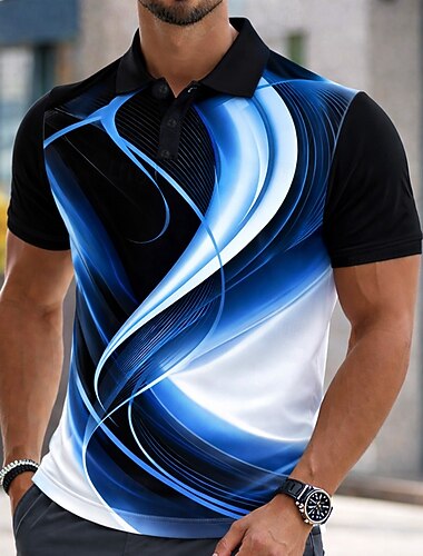  Ανδρικά Γεωμτερικό Linie Μπλουζάκια πόλο Κοντομάνικο Μπλουζάκια πόλο Πουκάμισα με γιακά Καθημερινό Ένδυση γυμναστικής και άθλησης Κουμπιά Καλοκαίρι Άνοιξη Θαλασσί Μαύρο Βυσσινί