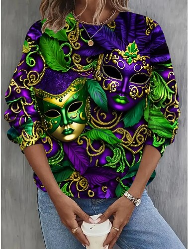  Dames Trui-sweatshirt Hoodies Afdrukken Grafisch Abstract Modieus Casual Lange mouw Strakke ronde hals Ronde hals Normale tops Straat Dagelijks gebruik Rood Paars Groen Lente Herfst Winter