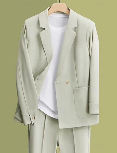  Menn drakter Avslappet Fest Svart Grønn Vår sommer Dress Hakkjakkeslag Mote Fritid Ensfarget Store størrelser 2-delt sett Dobbelt-brystet To-knappet