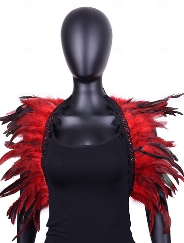  Karneval 2026 Rio Karneval Samba Tilbehør Kvinne Rød Svart Fjær Kappe Sjall med Blondekant Brasil Festivalopplevelse Kostyme