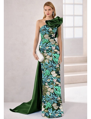  Tubino Colonna Lunghezza al pavimento Perline ricamate Abito Formale Abito da madre della sposa Abito da Sera Abito da ballo con sopragonna Abito formale Elegante Scintillante Brillanti Senza Maniche