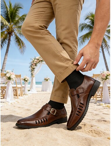  Brune romerske sandaler til menn – stilige sandaler til strandbryllup og uformelle sommerantrekk