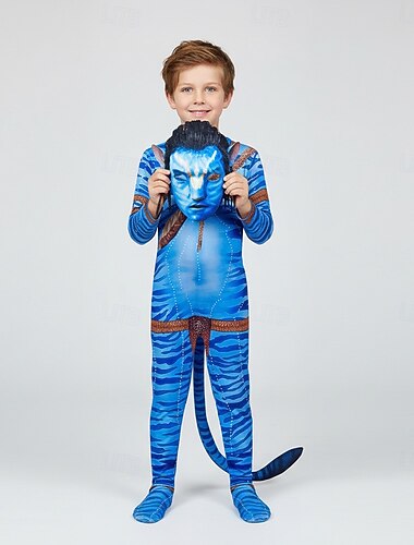  Jake Sully Zentai-Pakken Cosplay kostuum Masker Jongens Voor meisjes Kinderen Tiener Carnaval Kinderdag