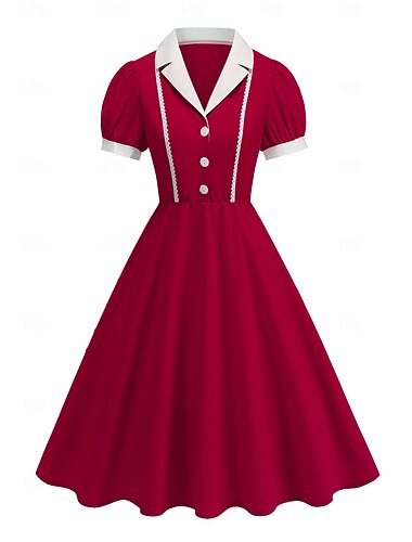  1950-es Hepburn Retró Déli A-Line ruha Swing ruha Virágos ruha Rövid ujjú A-vonalú Jelmez Női Farsang Valentin nap Álarcos mulatság Vakáció Hétköznapi Lánybúcsú Felnőttek Ruha Tavaszi nyár