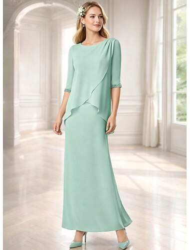  Szűk szabású Földig érő Party ruha Koktélruha Esküvői vendég ruha Örömanya ruha Féhosszú Ékszer Elegáns Esküvői vendég Sifon val vel Flitter Ráncolt