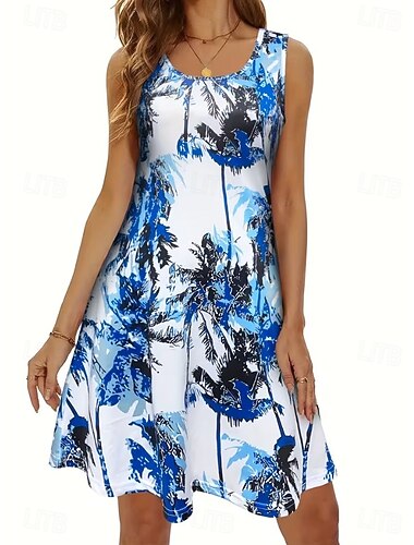  Damen Minikleid A Linie Kleid Sommerkleid Lässig Date Normale Passform Blumen Ärmellos V Ausschnitt Blau Dunkelpink Sommer Frühling