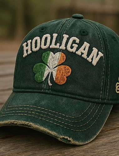  St. Patrick's Day Hooligan-Mütze mit Stickerei, irisches Kleeblatt-Motiv, verstellbare Sportmütze mit irischem Symbol für Damen und Herren