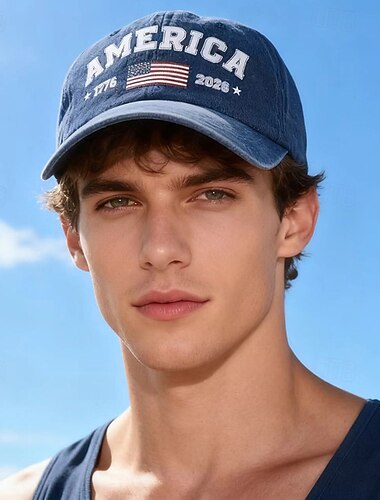  Cappellino da baseball Statua della Libertà Bandiera Americana Campana della Libertà Retrò Vintage Eredità Patriotico 1776-2026 per Unisex Adulti Lavaggio acido  per Giorno dell'Indipendenza / 4