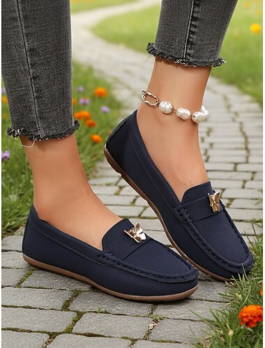  Mocassini da donna blu navy slip-on con accentuazione a farfalla - Scarpe piatte leggere e comode perfette per l'uso quotidiano camminate viaggi lavoro e abbigliamento nel weekend