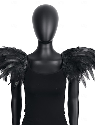  Karneval 2026 Rio Karneval Samba Tilbehør Kvinne Svart Fjær Epaulettes Skulder Vinger Gotisk Viktoriansk Kostyme Skulderputer Brasil Festivalopplevelse Kostyme