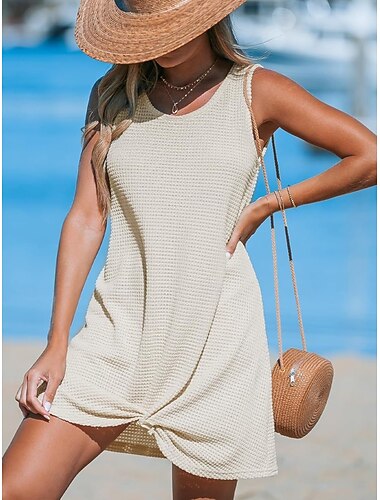  Femmes Maillots de Bain Vêtement couvrant Robe de Bain Maillot de bain Vacances Tenues de plage Couleur Unie Col rond Sans manches Maillots de bain