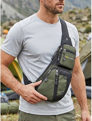  Sac bandoulière homme en nylon imperméable – sac bandoulière multipoches grande capacité pour les activités de plein air et une utilisation quotidienne