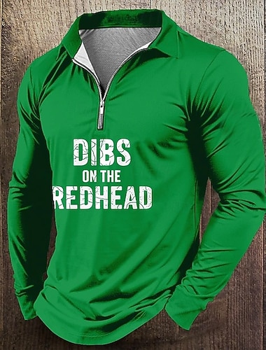  St. Patrick's Day Mannen Zip Polo Shirts Lange Mouwen Polo Shirts Lapel Casual Buitenkleding Festival Outfit 3D Print Lente Fall Zwart Donkergroen Groen