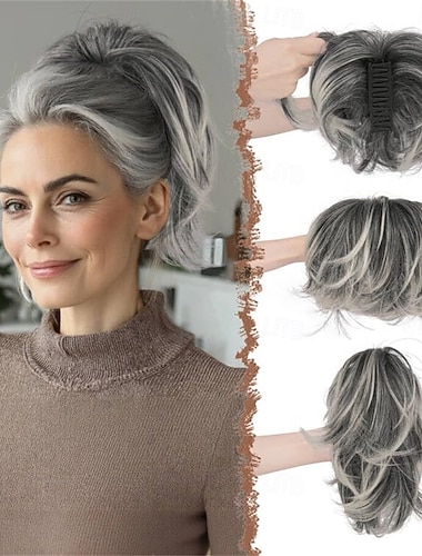  Haarverlängerungen mit Krallenclips für kurze Pferdeschwänze – DIY-Haarteile aus biegsamen Metallen für einen voluminösen, lockeren Dutt, glatte, synthetische Haarteile, Pferdeschwanzverlängerung für