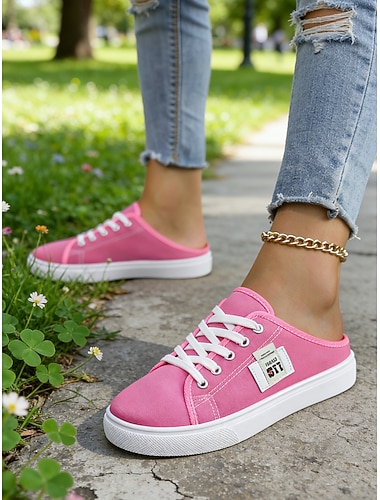  Sneakers slip-on da donna in tela verde con lacci – comode scarpe da ginnastica senza schienale, ideali per passeggiate, shopping, corse a scuola e giornate estive informali