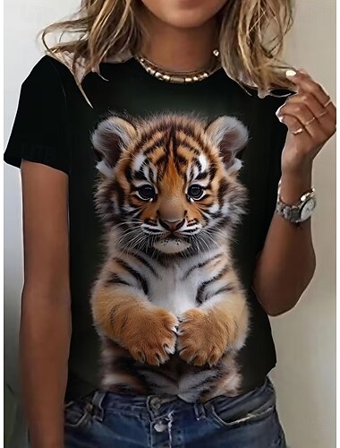  Dames T-shirt Afdrukken Grafisch dier Luipaard Vintage Stijlvol Klassiek Korte mouw Strakke ronde hals Normale tops Dagelijks Weekend blauw Zwart Rood Paars Fuchsia Zomer Lente