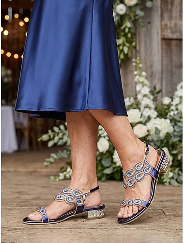  Gouden, versierde sandalen met blokhak voor dames, elegante vintage schoenen voor de moeder van de bruid, rustieke schuur bruiloft