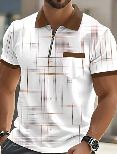  Per uomo Geometrico Polo Manica Corta Magliette polo Bavero Casual All'aperto Ferie Abbigliamento quotidiano Tasca Stampa 3D Primavera & Estate Blu Nero Viola