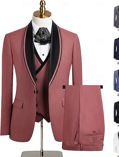  Menn Smokings Festdrakter Avslappet Virksomhet Blå Svart Vår Dress Rundet jakkeslag Fest Forretning Stripet Slank Fasong 3 deler sett Enkelt Brystet Enn-knapp