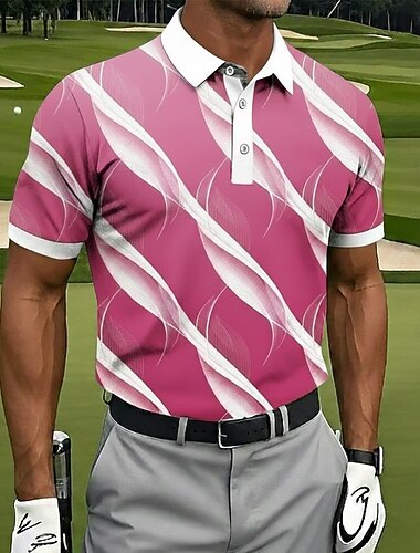  Voor heren Meetkundig Golf Sport Poloshirts Korte mouw Poloshirt Overhemden met kraag Casual Sportkleding Knop Zomer blauw Blozend Roze Paars