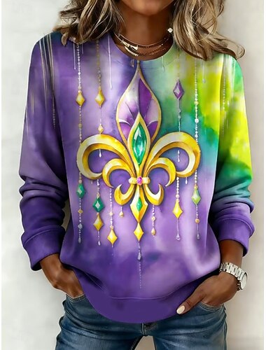  Dames Trui-sweatshirt Afdrukken Grafisch Klassiek Casual Lange mouw Strakke ronde hals Normale tops Feestavondkleding Feestoutfits Licht Paars Fuchsia Donker Paars Lente Herfst