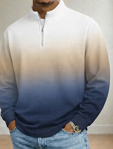  Per uomo Ombre Polo Manica Lunga Colletto Mao Athleisure Vacanza Athleisure Casual Quotidiano Stampa 3D Primavera Autunno Blu Verde Viola