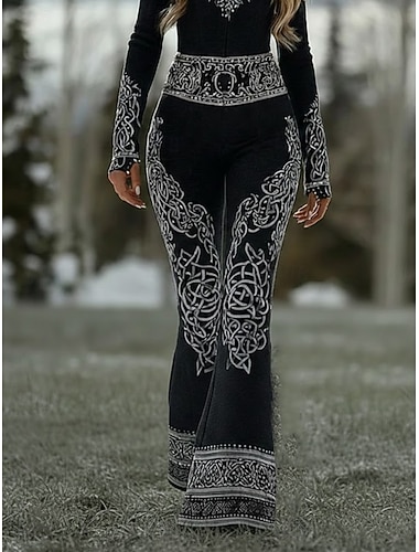  Dame Bootcut Leggings Ferie Årgang Etnisk stil Full lengde Høy Midje Grafisk Abstrakt 3D-utskrift Komfort Hurtigtørkende Pusteevne Elastisk Daglig Hjem utendørs Svart 2 # Svart Vår Høst Mager