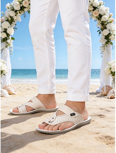 hvite herresandaler – førsteklasses lette sandaler for strand-, feriested- og bryllupsbruk