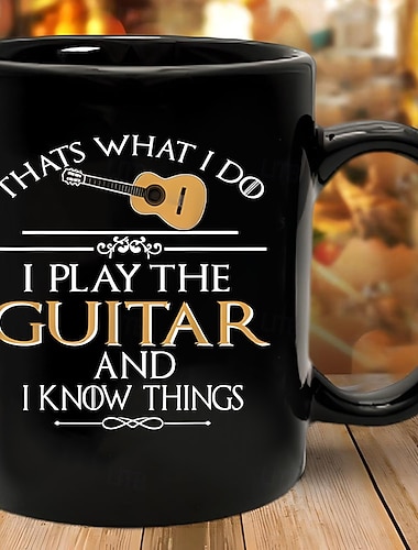  Lustige Geschenktasse: „Das ist mein Ding! Ich spiele Gitarre und weiß Dinge.“ Schwarze Keramik-Kaffeetasse – humorvolles Geschenk für Musikliebhaber, Gitarristen, Musiker, Bandmitglieder und