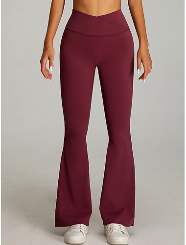  Dames Bell Bottom Chinese Streetwear Casual Sportkleding Volledige lengte Middelhoge taille Effen Elastische tailleband Comfortabel Micro-elastisch Dagelijks Buiten Vakantie Grijs Groen Donker Bruin