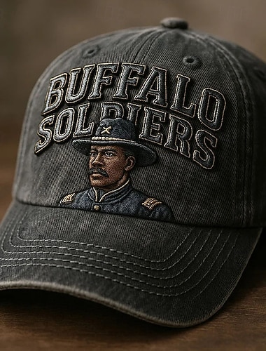  Vintage-Cap mit Buffalo-Soldaten-Motiv, bestickt mit Militärmotiven, verstellbare Retro-Baseballkappe, patriotische Kappe für Damen und Herren im Militärstil, ideal für Freizeit und