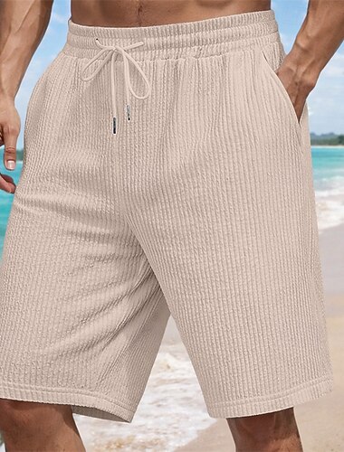  Herren Shorts Freizeitshorts Cordshorts Kordelzug Tasche Strukturiert Einfach Komfort Atmungsaktiv Knielang Lässig Outdoor Strand Urlaub Mode Schwarz Weiß Dehnbar