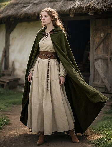  Retro / vintage Kostymer i middelalderstil Renessanse Kappe hette kappe Sjale Vampyrer Adelsmann Bueskyting Helfarge Kostyme Herre Dame Keltisk Viking fantasi Halloween LARP Voksne Sjal Alle årstider