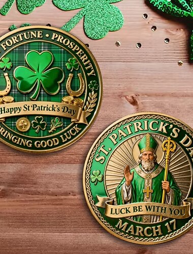  St. Patrick's Day Glücksmünze, Gedenk-Kleeblatt &Hufeisenmotiv, irischer Glücksbringer, Souvenir zum 17. März