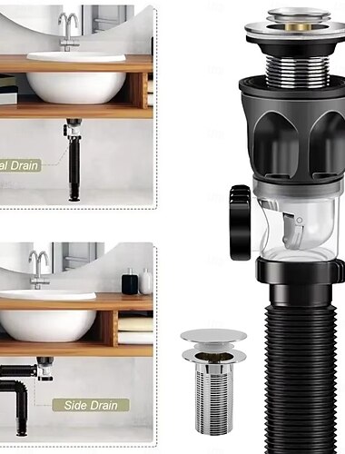  Avløpssett til baderomsvask med fleksibel, utvidbar P-lås, avløpsrør til vask passer til de fleste avløpshull, innebygd anti-tilstopping, luktdempende avløp til baderomsvask
