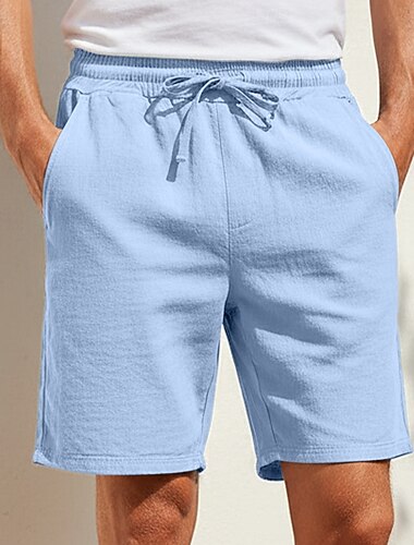  Homme Shorts Shorts en Lin Shorts d'été Shorts de plage Cordon de serrage Taille Élastique Uni Confort Respirant Court Quotidien Vacances Fête Mode Rétro Vintage Bleu Noir Non Elastique