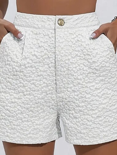  Dame Shorts Sommershorts Strandshorts Ferie Mote Fritid hverdag Kort Medium Midje Jacquard Glidelås Lomme Komfort Hurtigtørkende Myk Uelastisk Gateklær Strand Ferie Aprikos Hvit Sommer Vår Normal