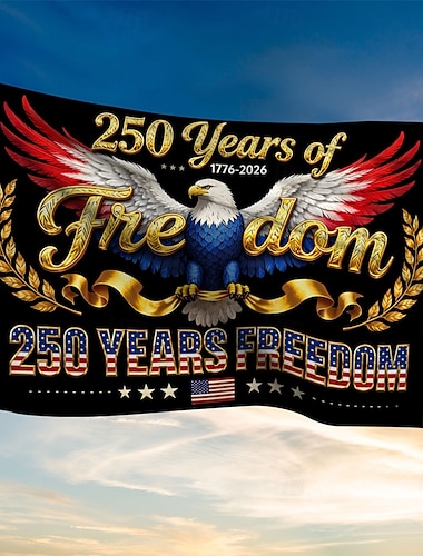  Drapeau commémoratif du 250e anniversaire de la liberté des États-Unis, aigle majestueux aux ailes déployées, bannière patriotique 1776-2026, célébration du semi-quincentenaire, 4 juillet, indépendance
