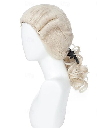  Syntetisk peruk Lockig Med hästsvans Peruk Mellanlängd Beige Syntetiskt hår Herr Moderiktig Mjuk Naturvit